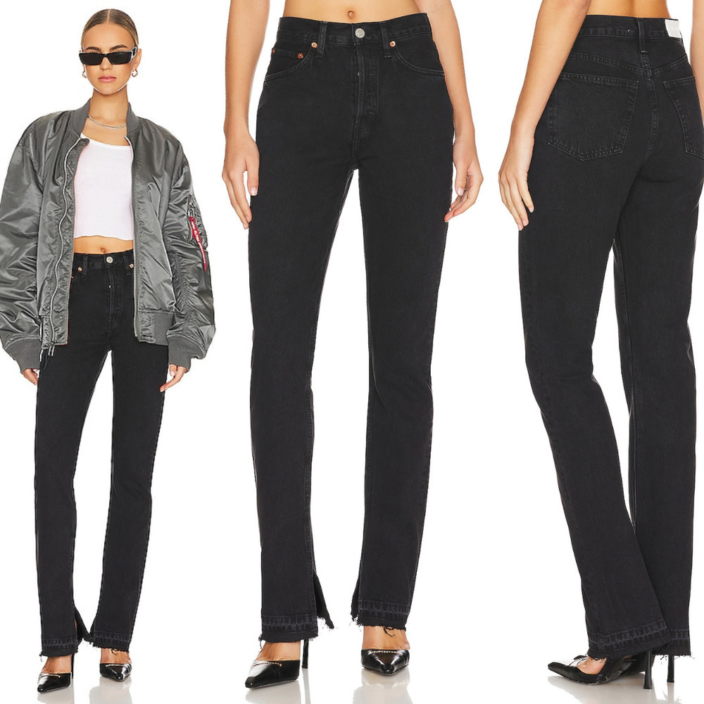 NWT RE/DONE Originals 70's High Rise Skinny Boot Jean Size 25 Washed Black